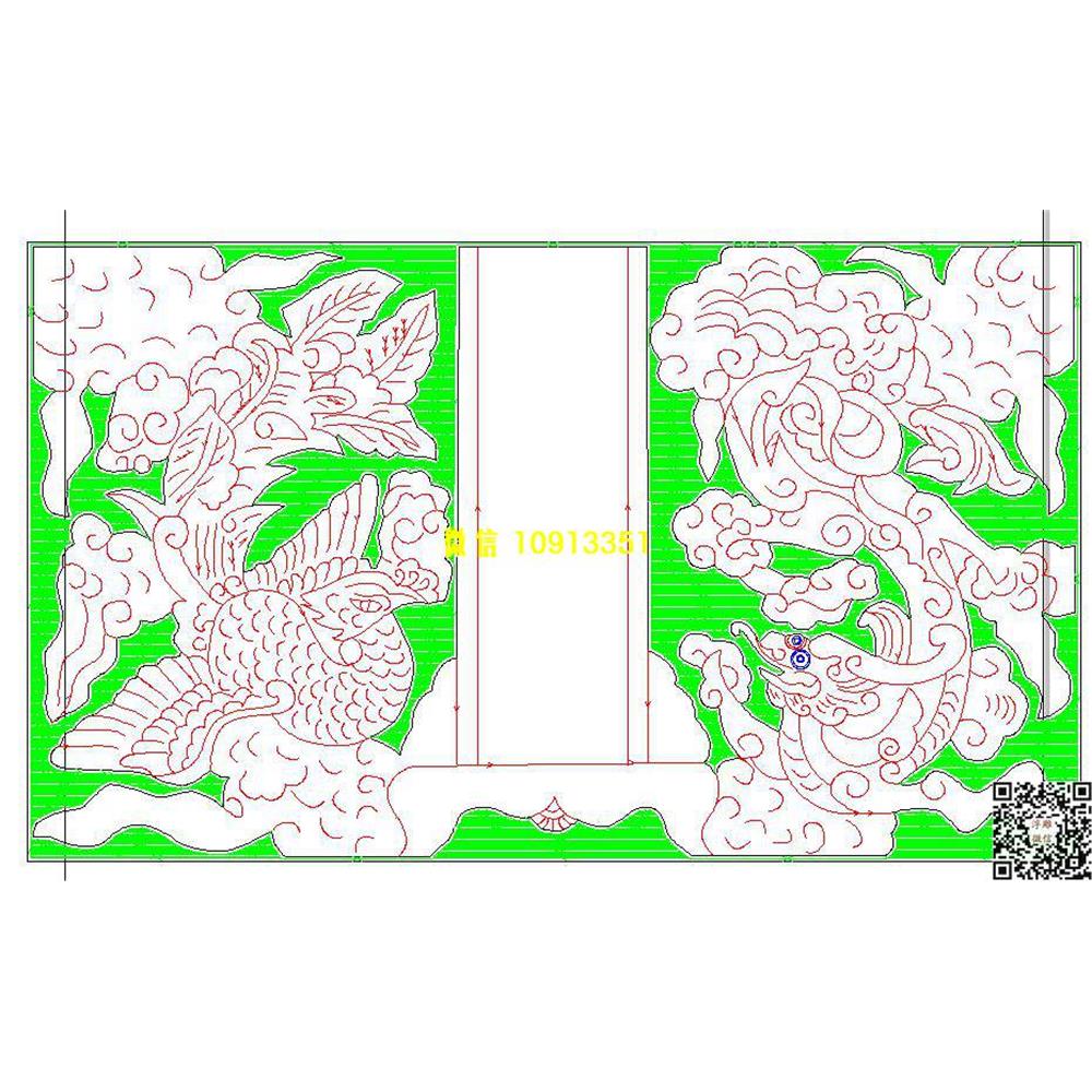 精雕图16龙凤墓碑板ac6线雕图线条图单线铣底图_电脑雕刻plt文泰矢量图精雕图浮雕图